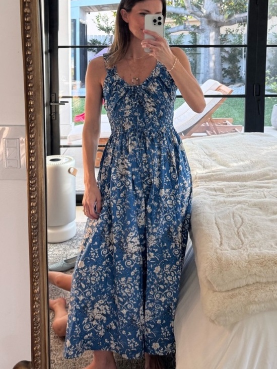 Doen Dresses & Skirts - NWT Doen Emmaretta Cotton Poplin Smocked Midi Maxi Dress Jardins De La Fontaine